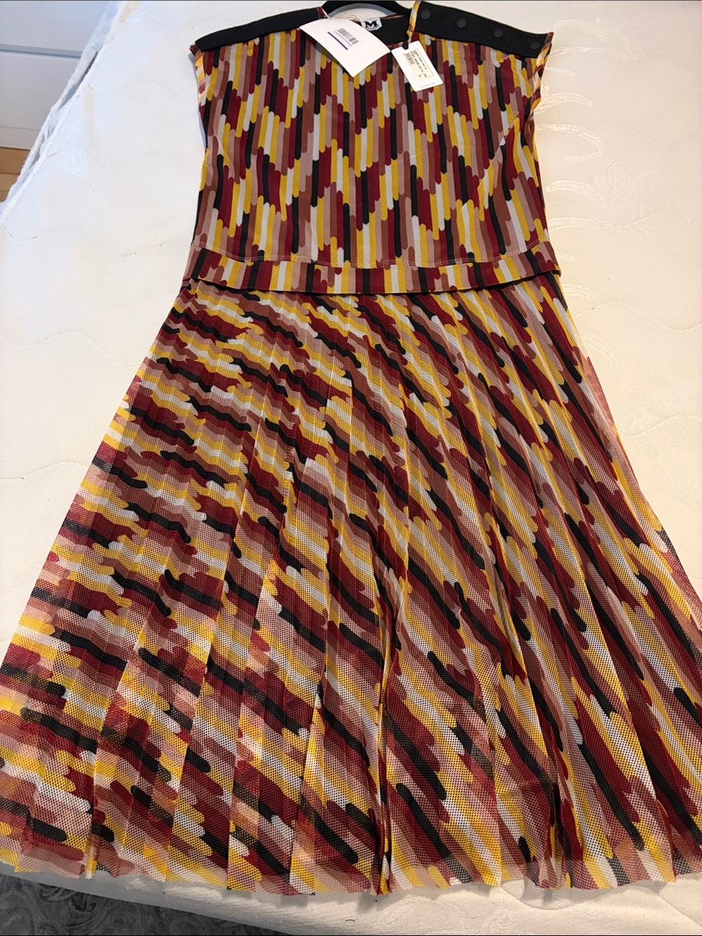 M by Missoni Yellow, Burgundy, brown and Black Zigzag Midi Dress
